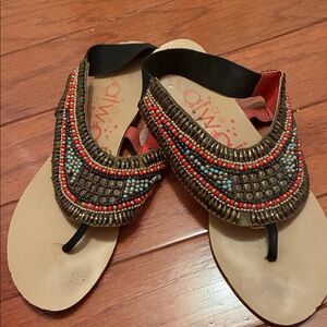Catwalk Beaded Sandals with Red and Blue Accents